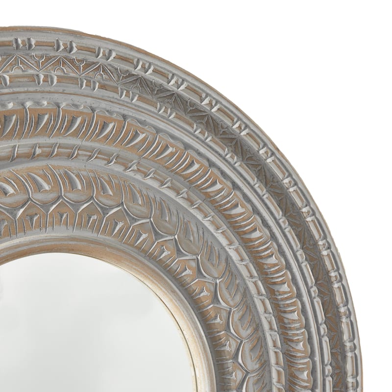 Wood Tribal Carved Wall Mirror - Gray - Roche River Decor