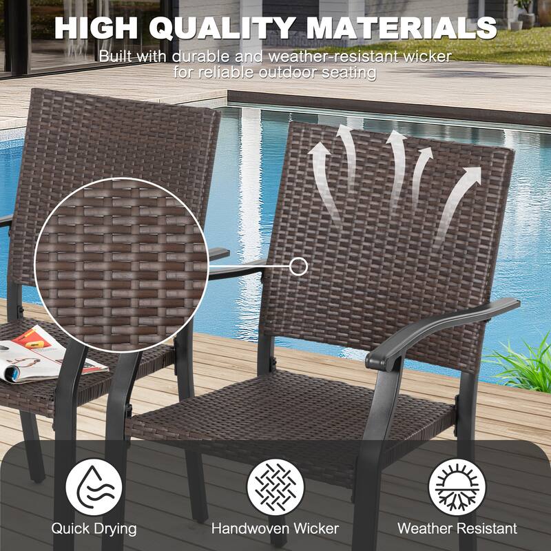 5PCS Outdoor Dining Set, 4 Wicker Chairs and Iron Table with Umbrella Hole