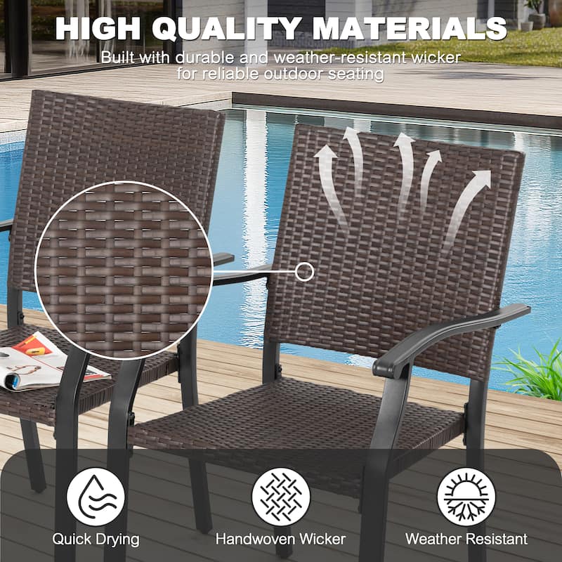 Patio 7-Piece Wicker Iron Dining Set with 1.57'' Umbrella Hole, Black