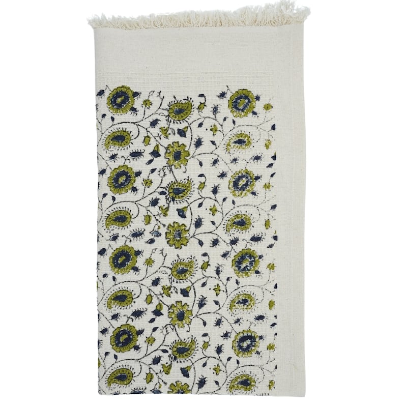 Fabdivine Honeycomb or Waffle Weave Hand Block Floral Print Hand Towel, Kitchen Gift Use