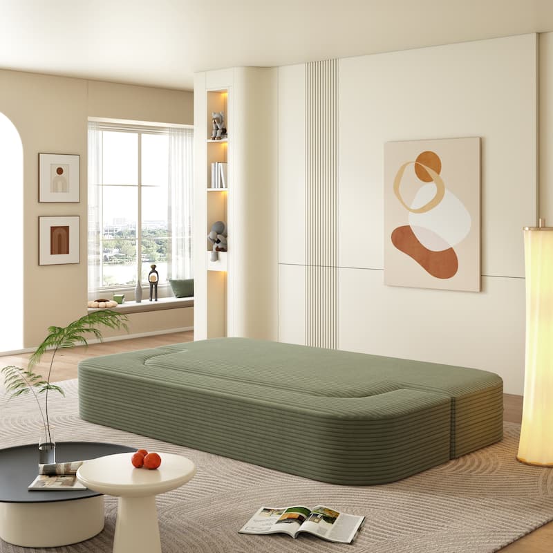 78.7" Corduroy Convertible Sofa Bed with 2 Pillows, Modern 2-in-1 Foldable Loveseat Couch, Deep Seat Floor Sleeper Sofa