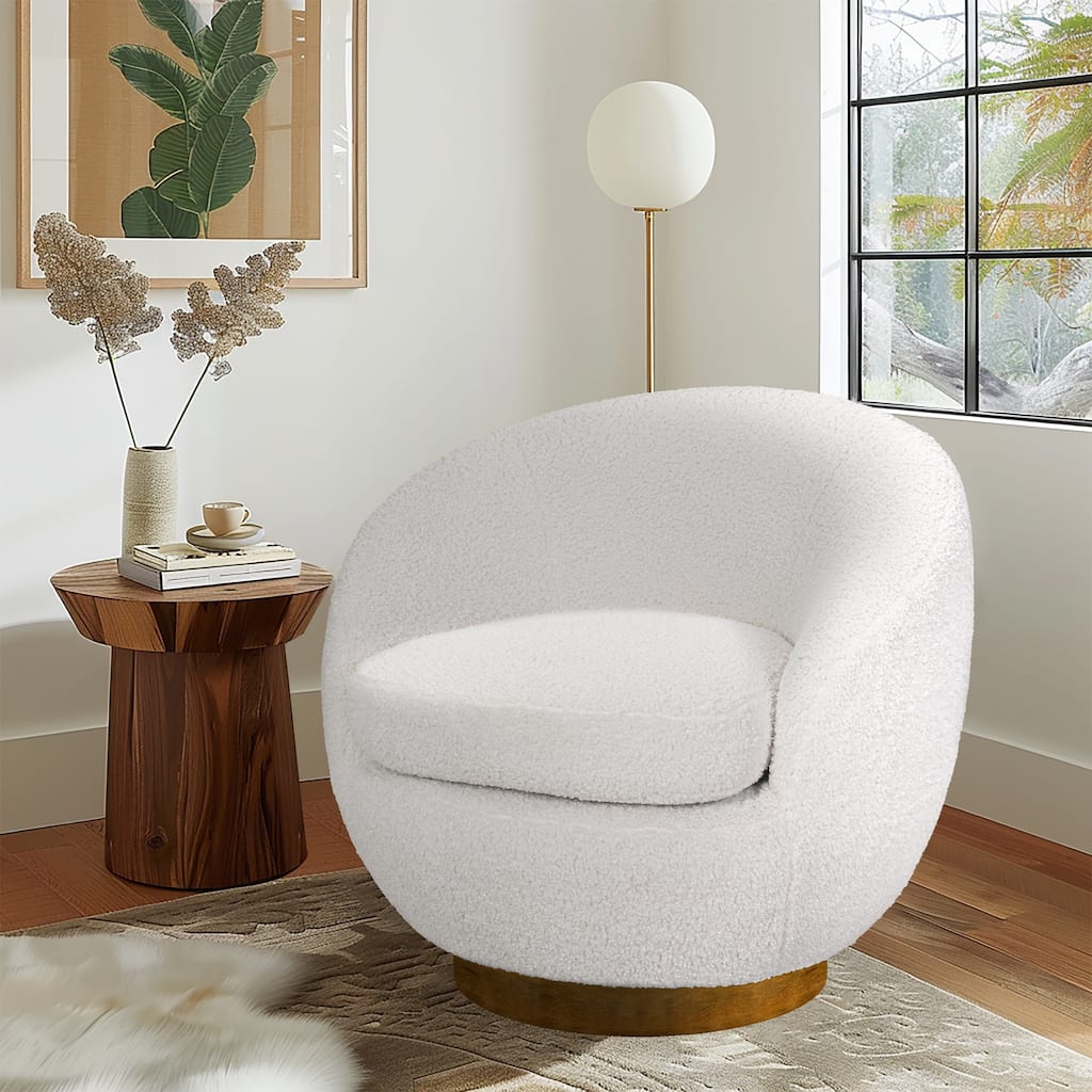 INK+IVY Jessel Shearling Sherpa Swivel Chair with Wood Base