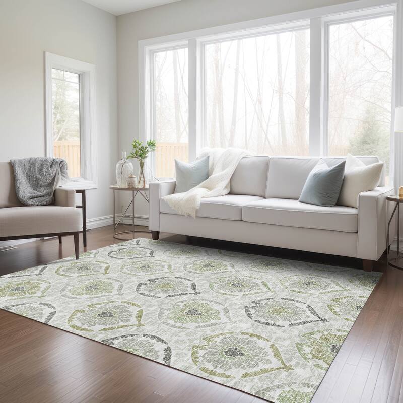 Machine Washable Indoor/ Outdoor Chantille Traditional Damask Rug