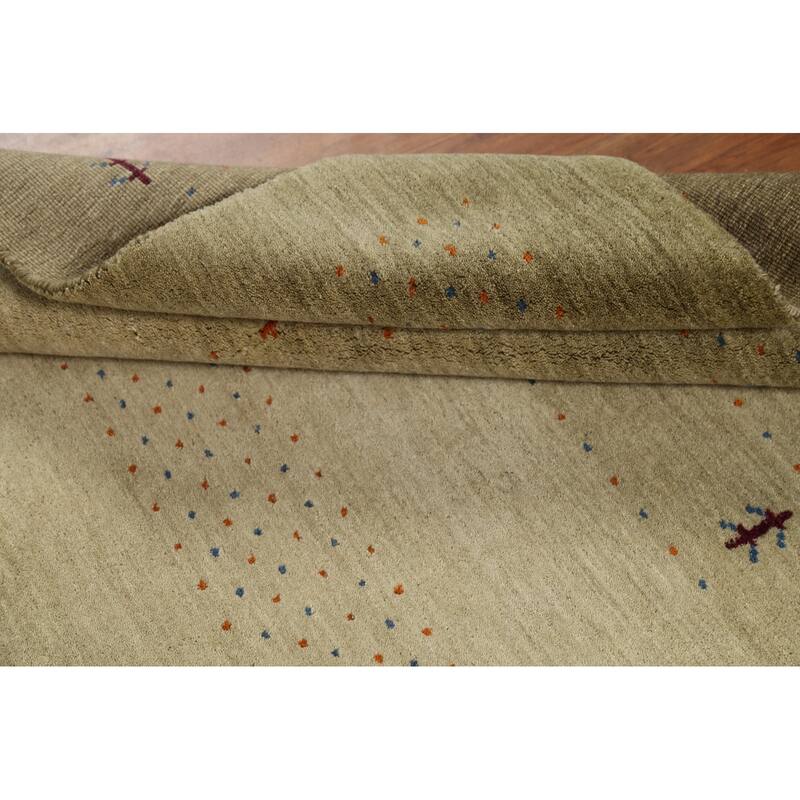 Green Gabbeh Accent Rug Hand-Knotted Wool Carpet - 4'0"x 5'11"