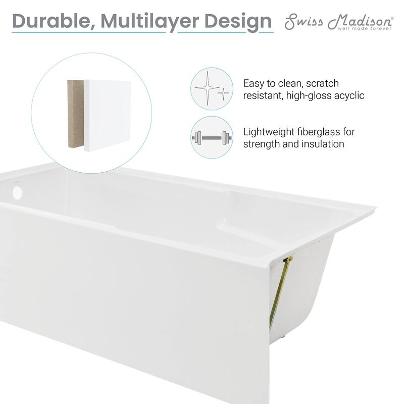 Voltaire 72" x 36" Left-Hand Drain Alcove Bathtub with Apron and Armrest - 72x36 Left