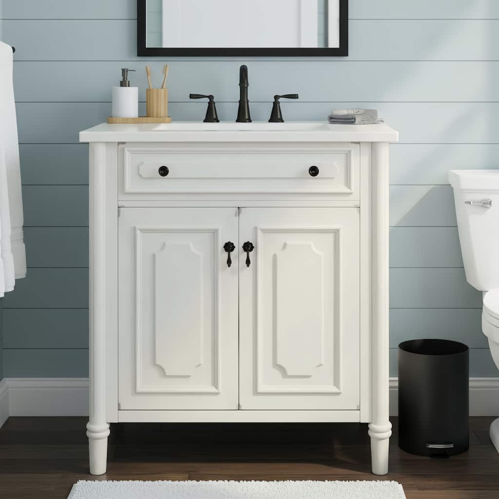 Christopher Knight Home - Marseille 31" Vintage Bathroom Vanity with Sink, Antique Cabinet with Classic Bathroom Storage