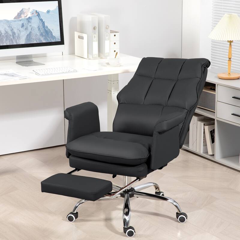 Leisure Chair Leather Visitor Chair with Footrest, Swivel Chair Ergonomic Chair Executive Chair with Wheels - Black