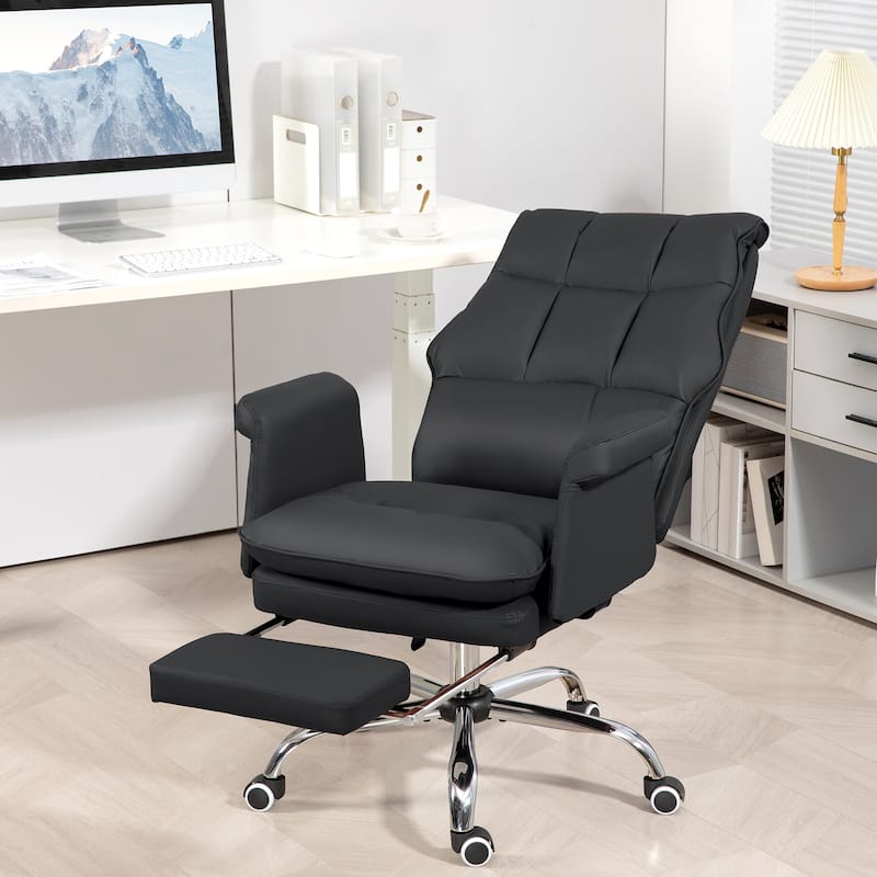 Pu Leather High Back Office Chair, Adjustable Executive Swivel Office Chair, 360° Swivel Reclining Computer Chair - N/A