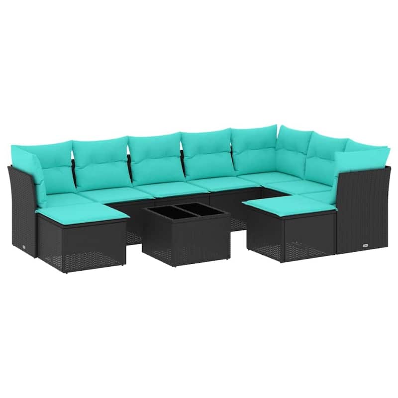 vidaXL 9 Piece Patio Sofa Set with Cushions Black Poly Rattan