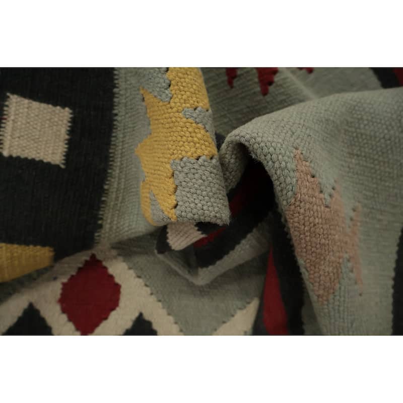 Hand Woven Oriental 100% Wool Carpet Southwestern Modern Green Kilim Area Rug - 8' 0'' X 5' 1''