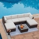 preview thumbnail 9 of 29, COSIEST 7-Piece Outdoor Patio Wicker Sectional Sofa with Coffee Table BrownWicker+OffwhiteCushion