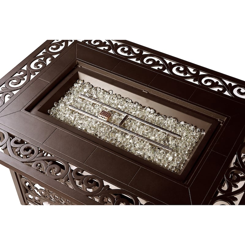 Rectangular 48 in. x 36 in. Aluminum Propane Fire Pit Table, Glass Beads, Two Covers, Lid, 57,000 BTUs - N/A