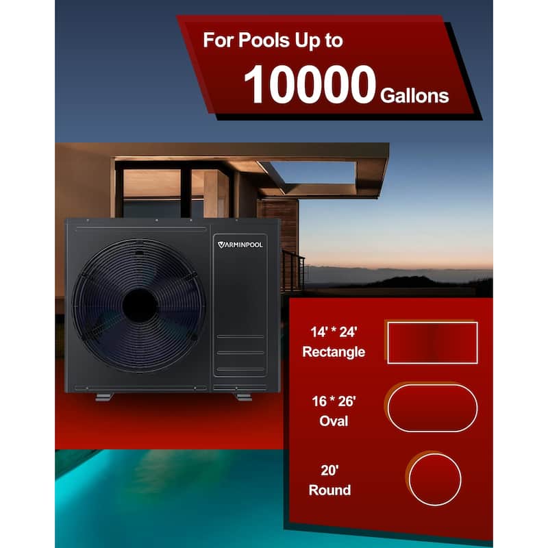 Electric Pool Heat Pump 35100 BTU for 10000 Gallon Pools - 33.3"L x 14.5"W x 27.9"H