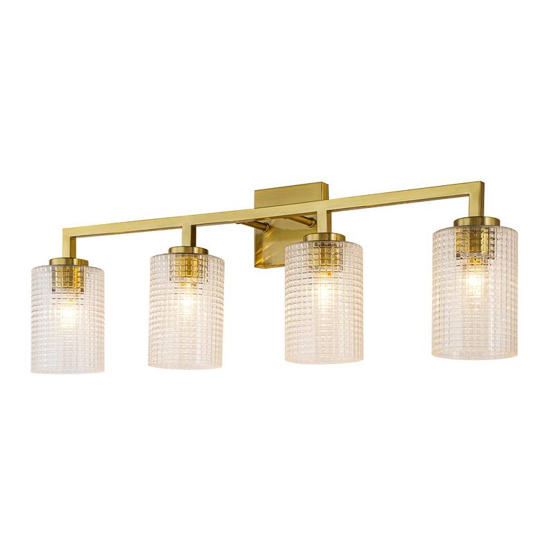 3/4-Light Modern Glass Wall Sconce Bathroom Vanity Light with Grid Glass Shades