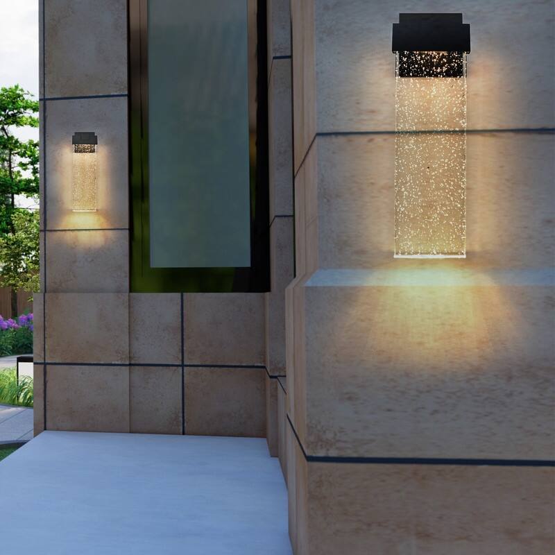1-pack Modern Outdoor Wall Light Fixture, Weatherproof LED Wall Sconce with Bubble Crystal, Black Finish, Porch,Patio, Garden