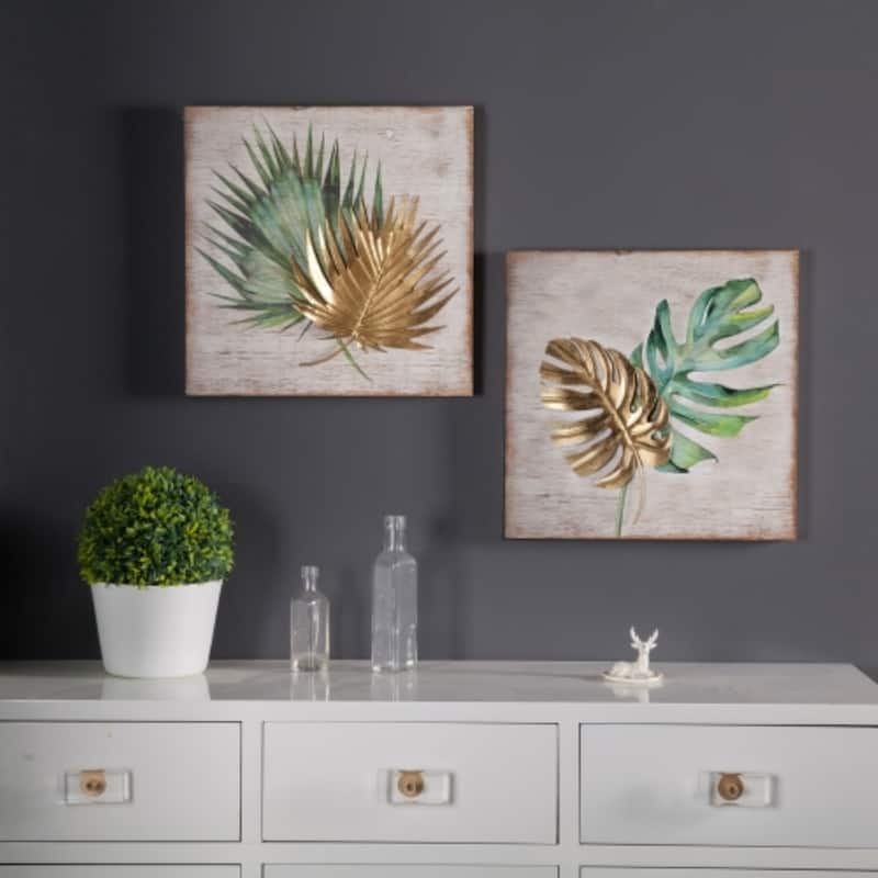 Wood and Metal Tropical Leaf Wall Decor (Set of 2)