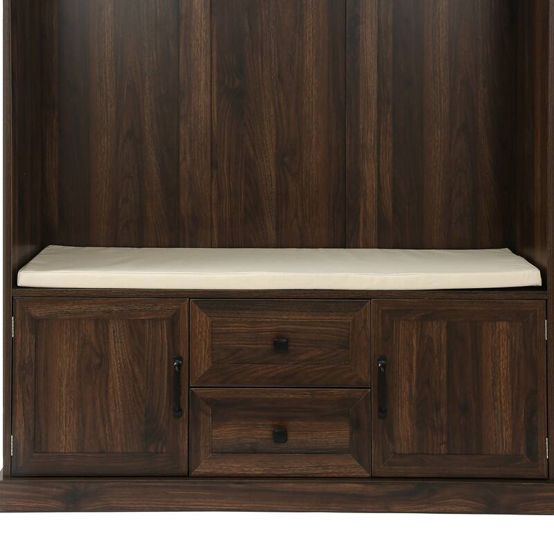Classic Hall Tree with 3 Hooks,Coat Hanger,Storage Bench for Entrance,Hallway