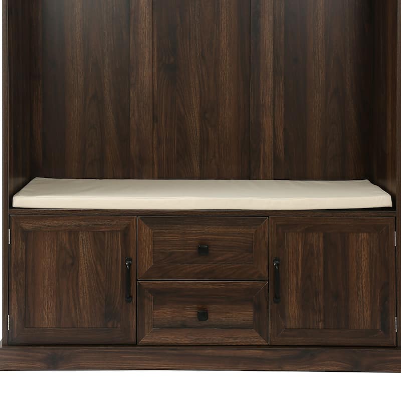 Multi-Functional Hall Tree with Coat Rack, Storage Bench, Shelves, and Drawers for Entryway Storage
