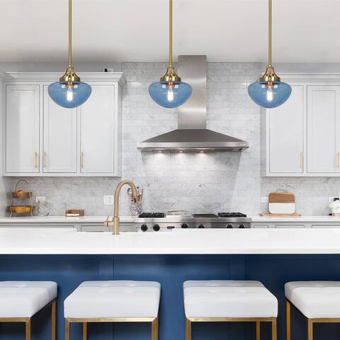 Modern Contemporary 1-Light Gold Kitchen Island Glass Pendant Lights for Dining Room - 8.5"Dia x 22"H
