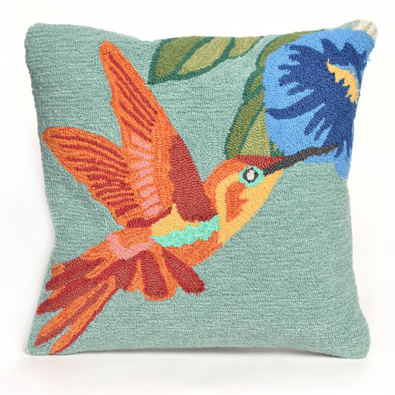 Liora Manne Frontporch Hummingbird Indoor/Outdoor Pillow Sky 18" Square