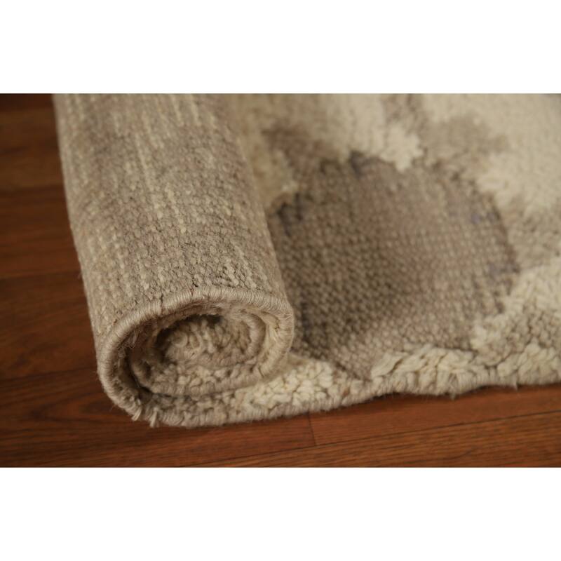 Abstract Moroccan Oriental Rug Hand-Knotted Beige Wool Carpet - 2'0"x 3'0"