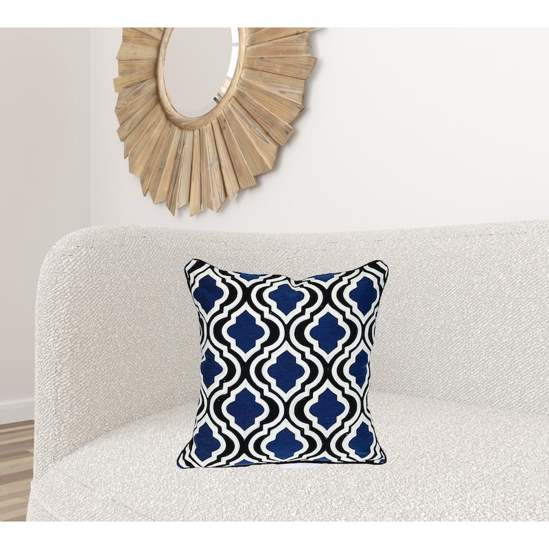 HomeRoots 18" X 18" Blue And White 100% Cotton Geometric Zippered Pillow