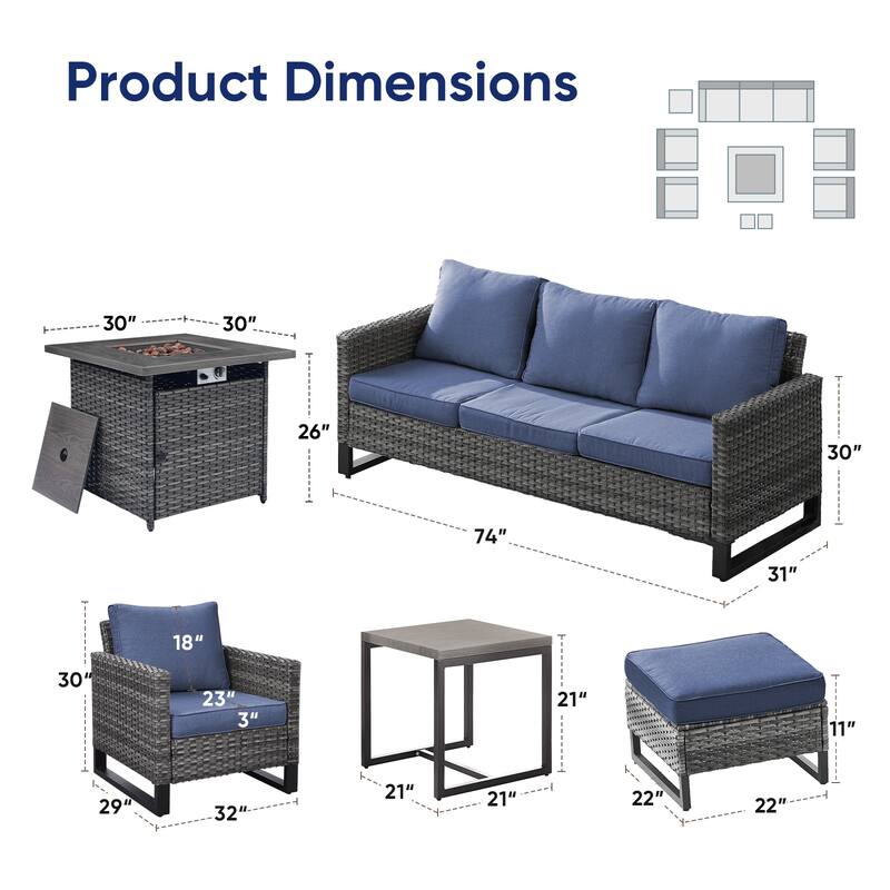 4 Patio Chairs with Sofa and Fire Pit Table