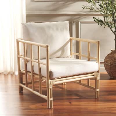 SAFAVIEH Aisling Boho Coastal Solid Wood Accent Chair with Cushion - 26"W x 29"D x 25"H