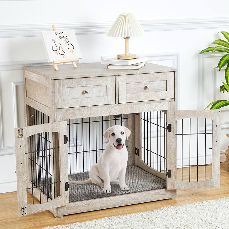 Dog Crate Furniture with 2 Drawers and Removable Cushion - 31.5"