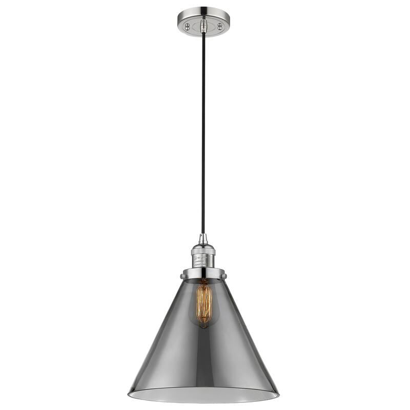 Innovations Lighting Franklin Restoration Cone - 1 Light 12" Cord Hung Mini Pendant - Polished Nickel/Light Smoke