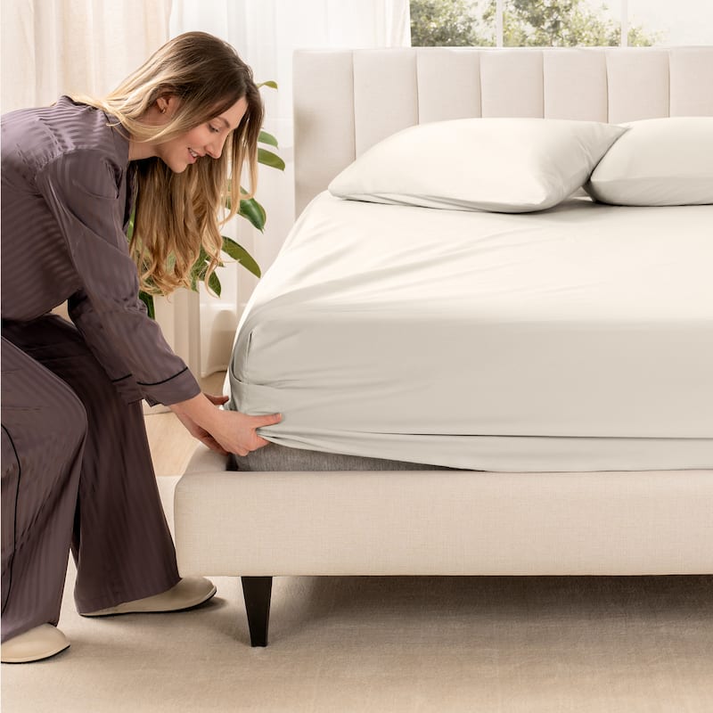 Bare Home Organic Cotton Fitted Sheet - Smoth Sateen Weave