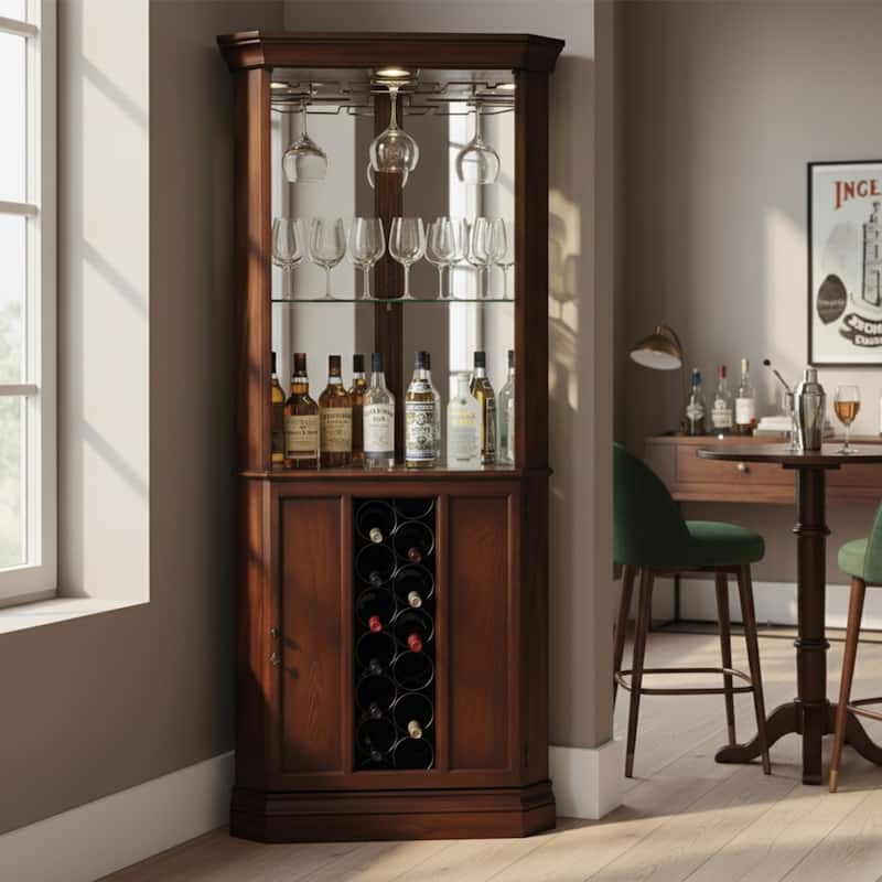Howard Miller Piedmont Solid Wood Corner Liquor or Wine Cabinet - Wood/Glass - Cherry