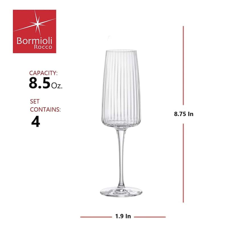 Bormioli Rocco Set of 4 Exclusiva Prosecco Glasses - 8.5 oz