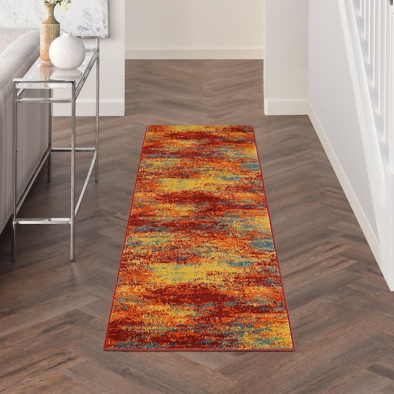 Nourison Essentials Indoor/Outdoor Red Abstract Area Rug - 2' x 6' - Flame