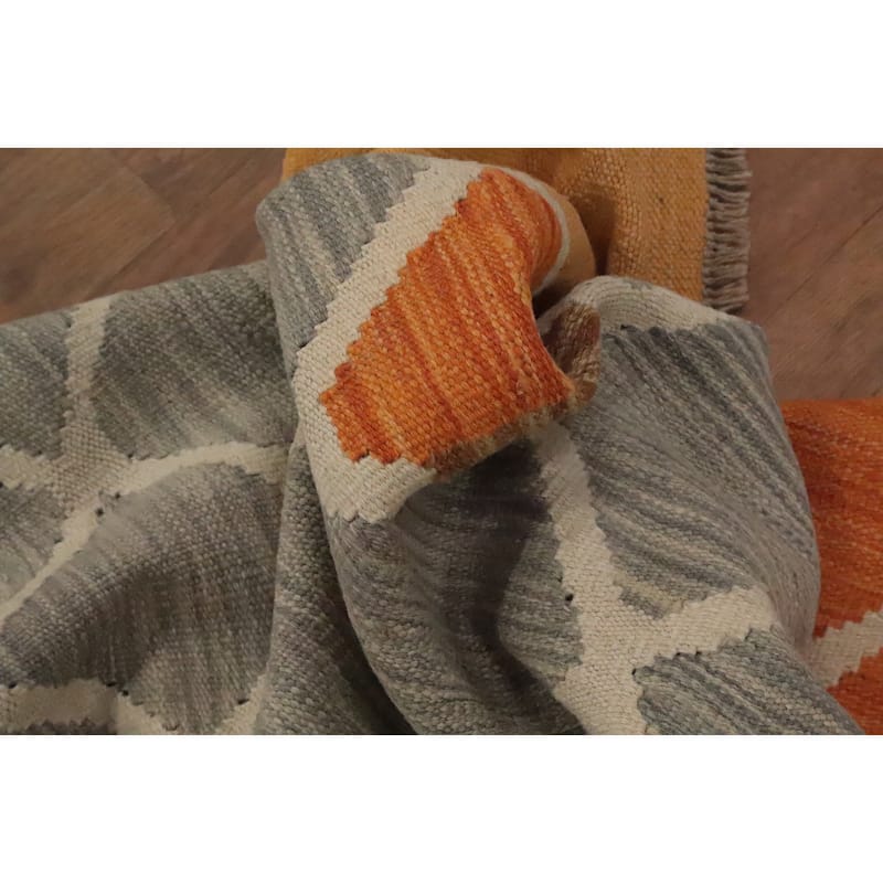 Hand Woven Oriental 100% Wool Carpet Southwestern Modern Greys & Charcoal Kilim Area Rug - 6' 6'' X 4' 9''