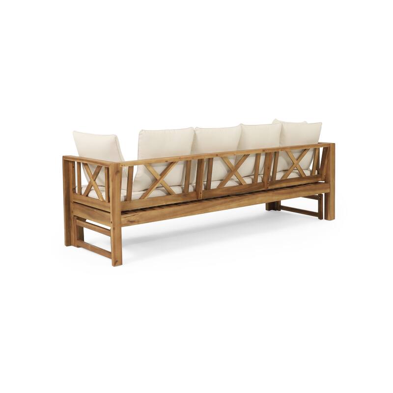 Long Beach Outdoor Extendable Acacia Wood Daybed Sofa by Christopher Knight Home