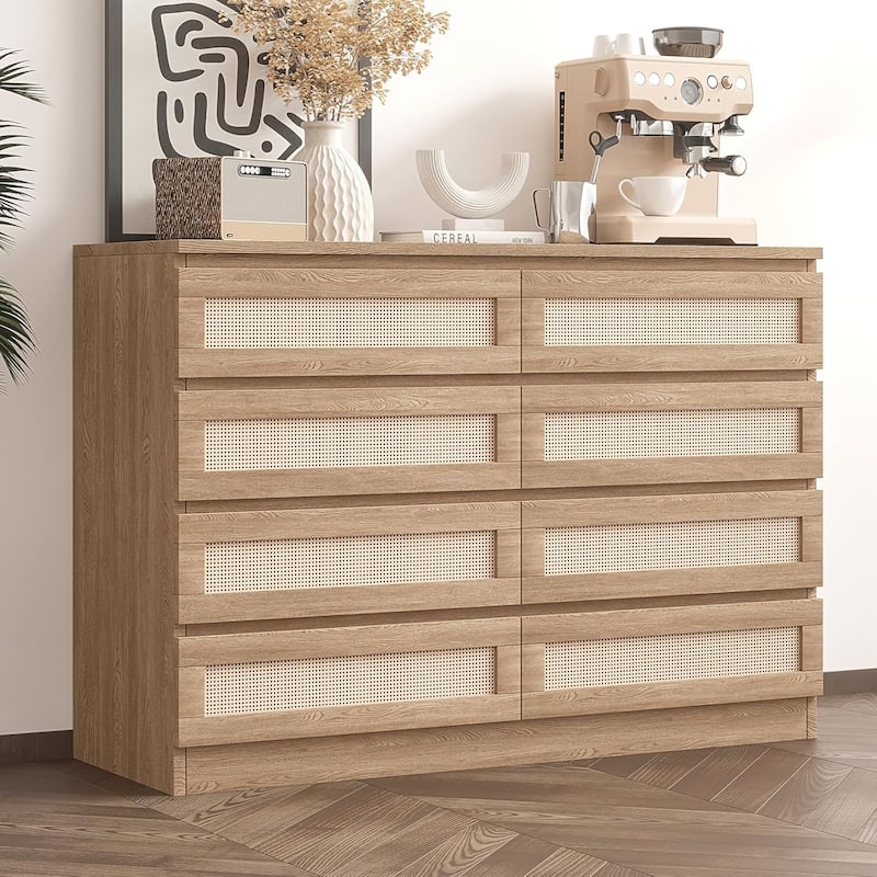 8 Drawer Double Dresser, Wooden Dresser Chest - Beige