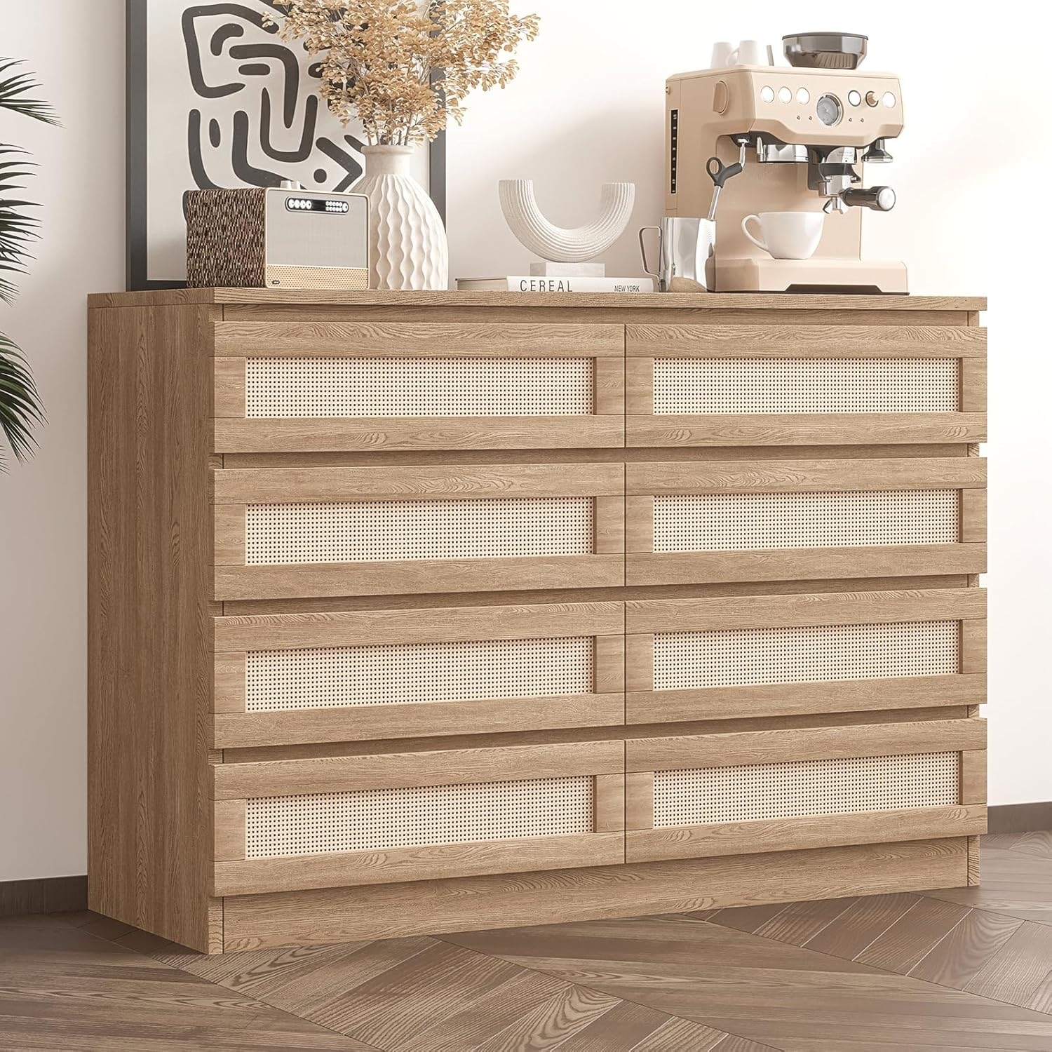 8 Drawer Rattan Chest Dresser Natural