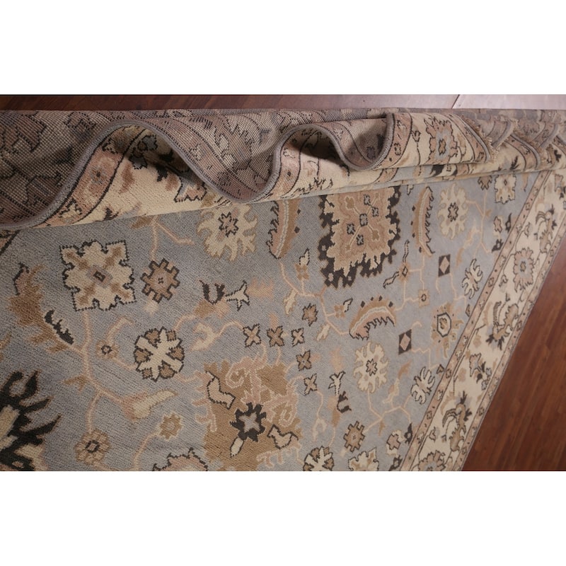 Transitional Oushak Indian Area Rug Handmade Gray Floral Wool Carpet - 8'2"x 10'0"