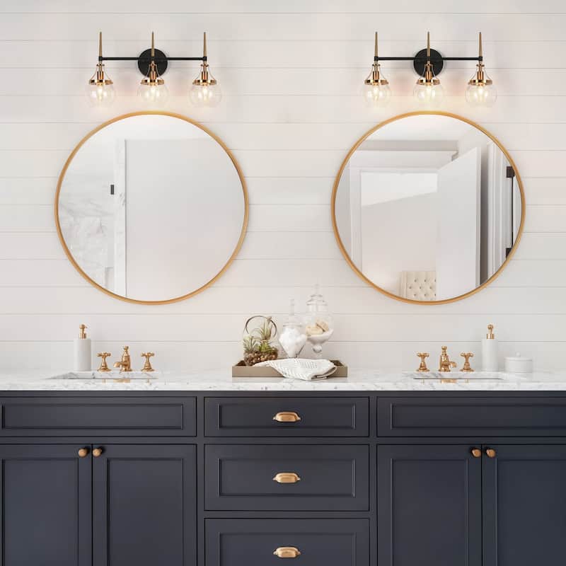 Beta Modern 3-Light Glass Bathroom Vanity Lights Black Gold Wall Sconces