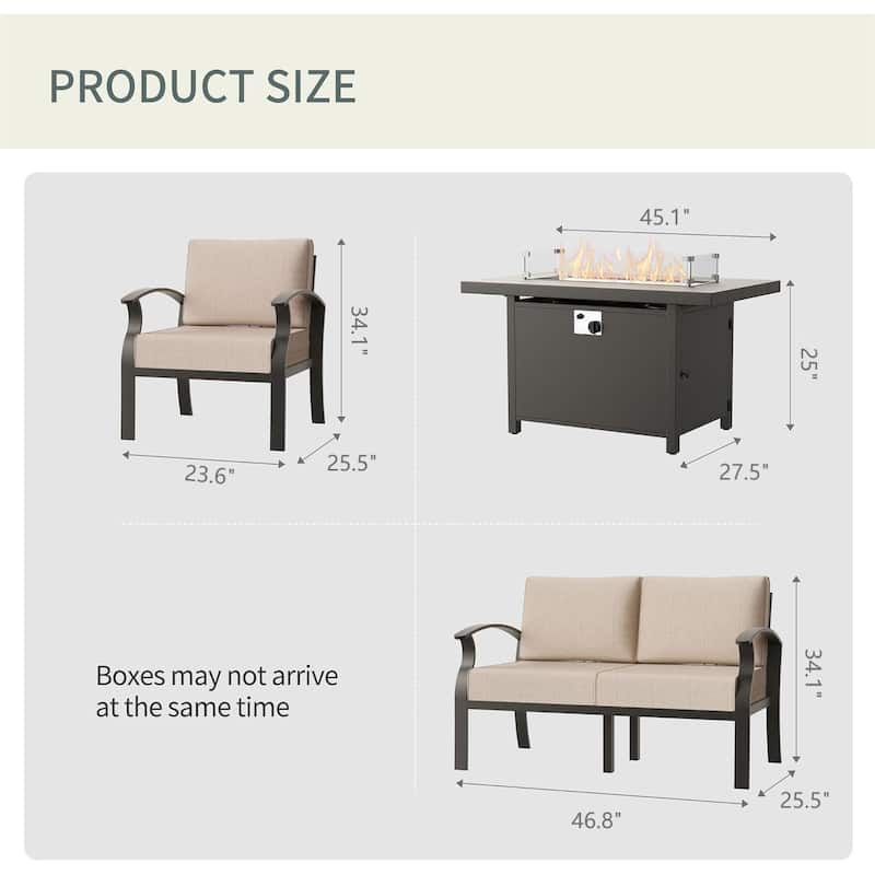Kullavik Aluminum Outdoor Patio Furniture with Curved Armrests & Firepit Table