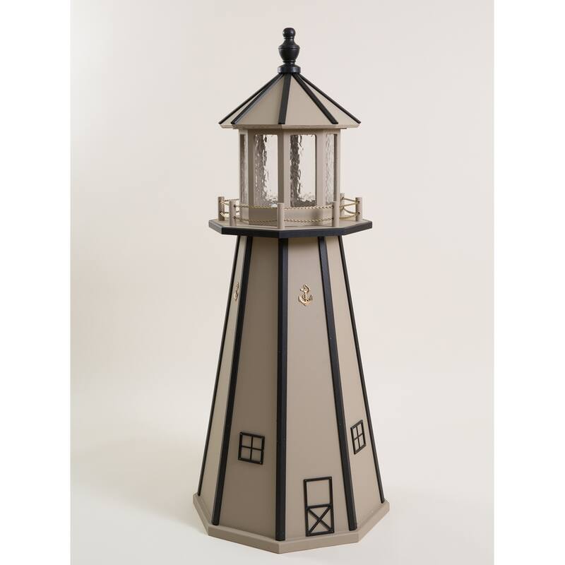 Wooden Lighthouse with Solar Light - 5 Foot - Clay/Black