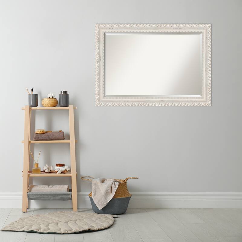Opera Off White Beveled Wood Framed Bathroom Vanity Wall Mirror - Opera Off White