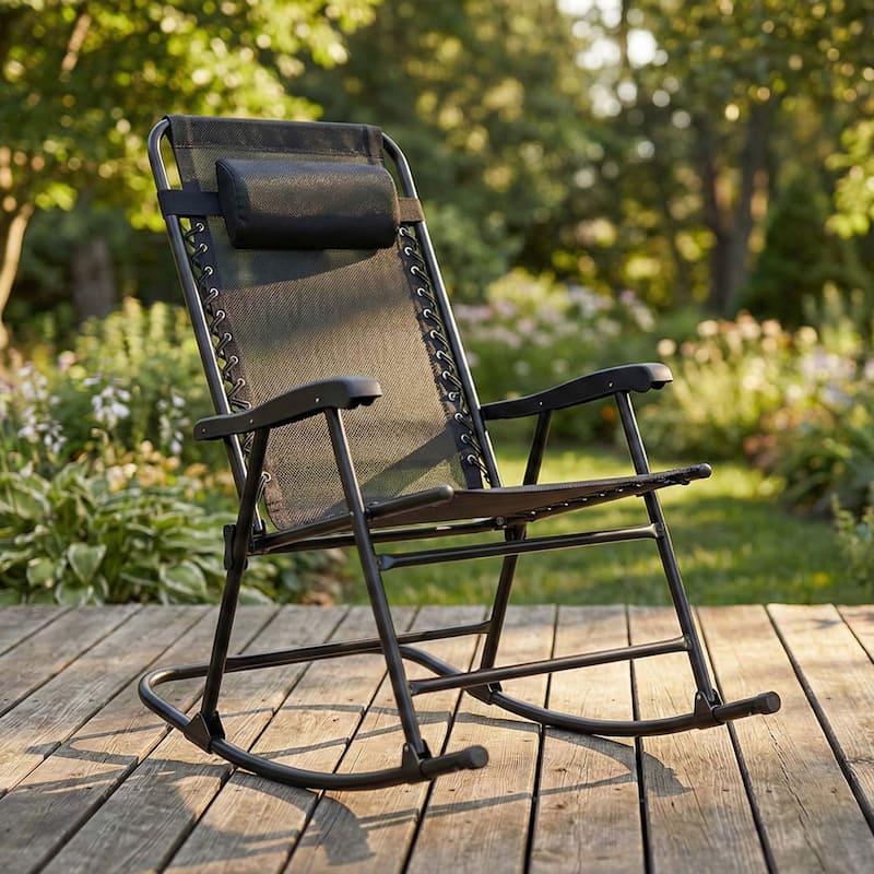 Patio Set of 2 Folding Leisure Rocking Chair Set, Durable Weather-Resistant Construction