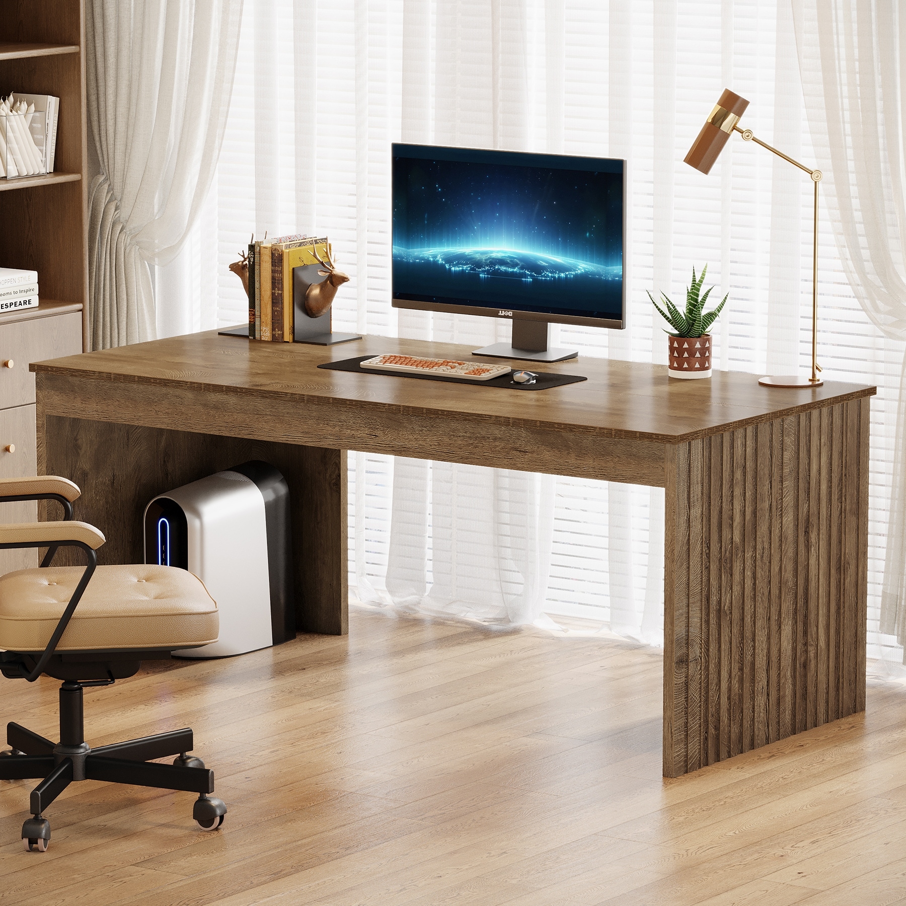 PCデスク Amazon.com: Giantex 48 Inch Computer Desk with Bookshelf, 3-in-1