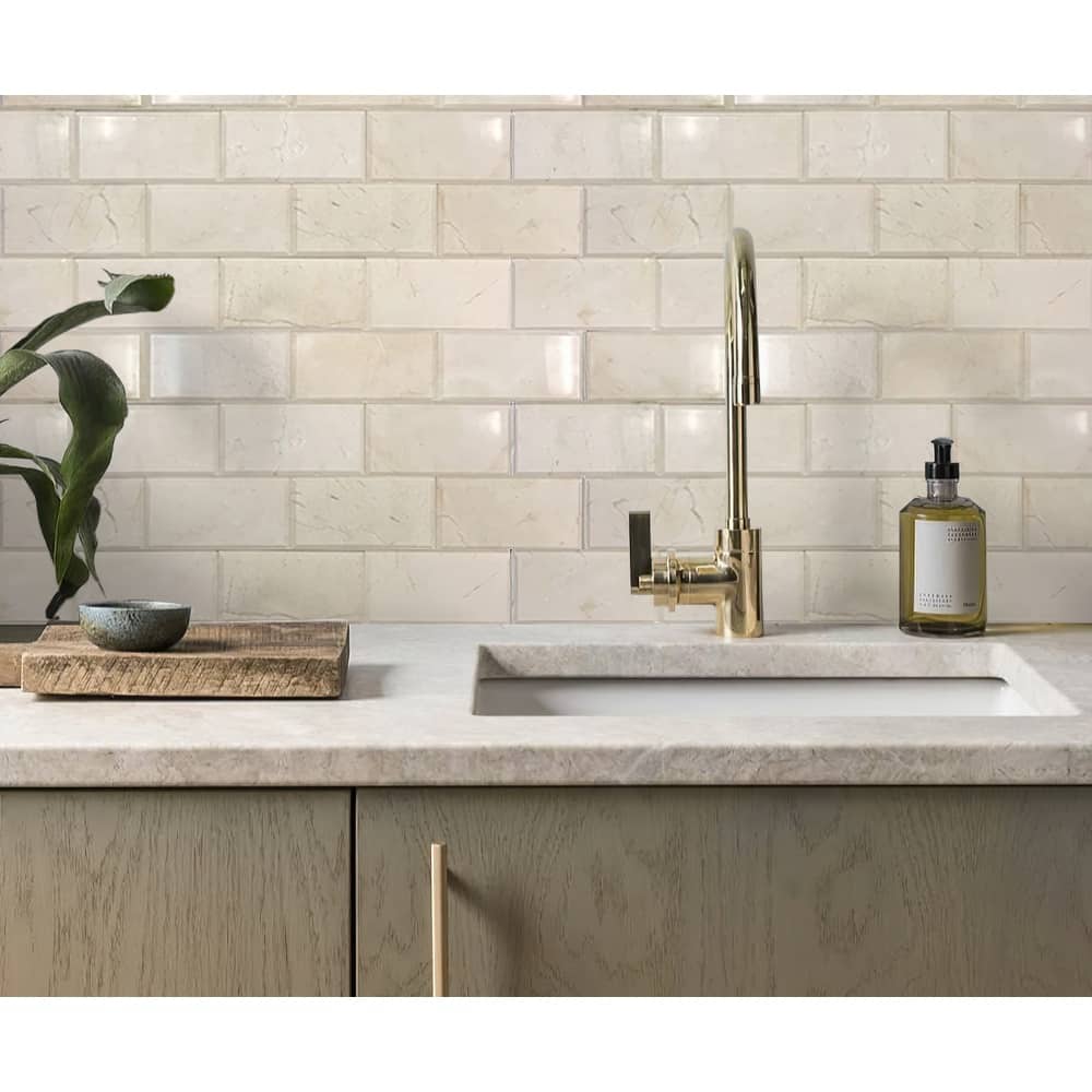 Apollo tile 3 x 6 Grandis Polished Beveled Beige Crema Marfil Marble Tile (5 sq ft/case) - 40 Pack