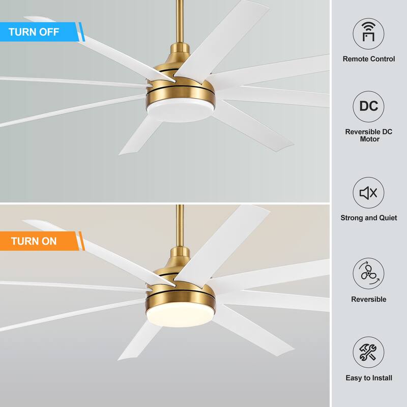 65"/72"/84" Modern LED Ceiling Fan with Light and Remote(8-Blade)