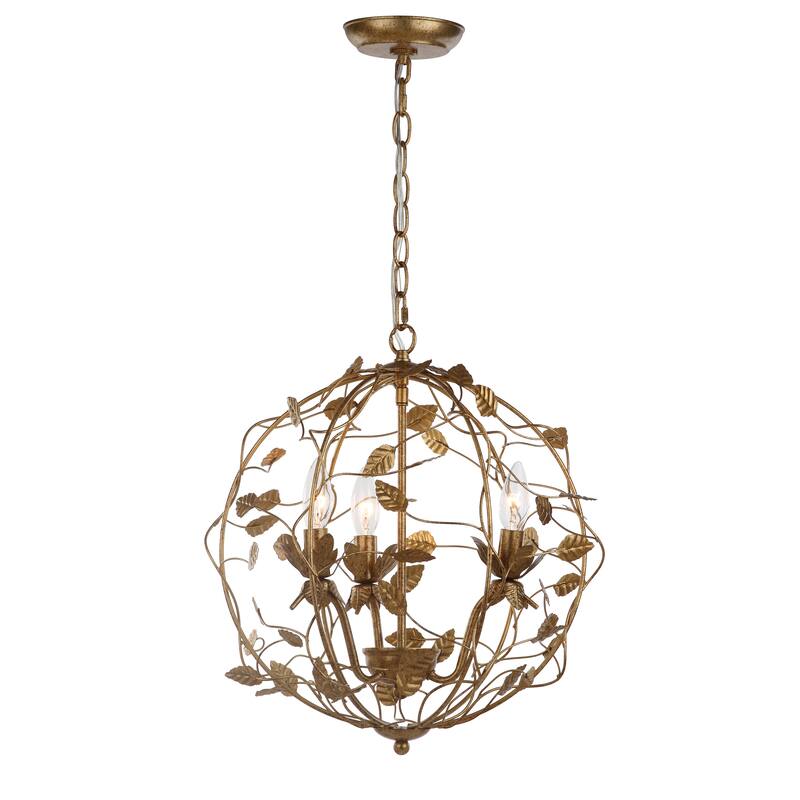 SAFAVIEH Lighting Maricica Adjustable 3-Light LED Gold Leaf Cage Chandelier - 17" x 17" x 20.75-92.75" - Gold Leaf