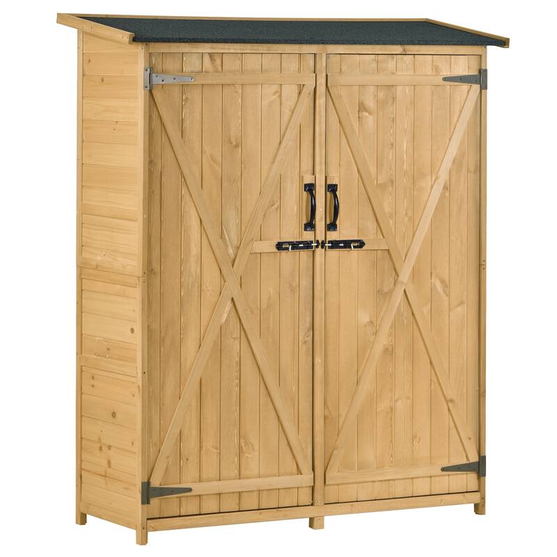 5.3ft Hx4.6ft L Wood Storage Shed Tool Organizer Storage Cabinet with Waterproof Asphalt Roof, Double Doors, 3-tier Shelves