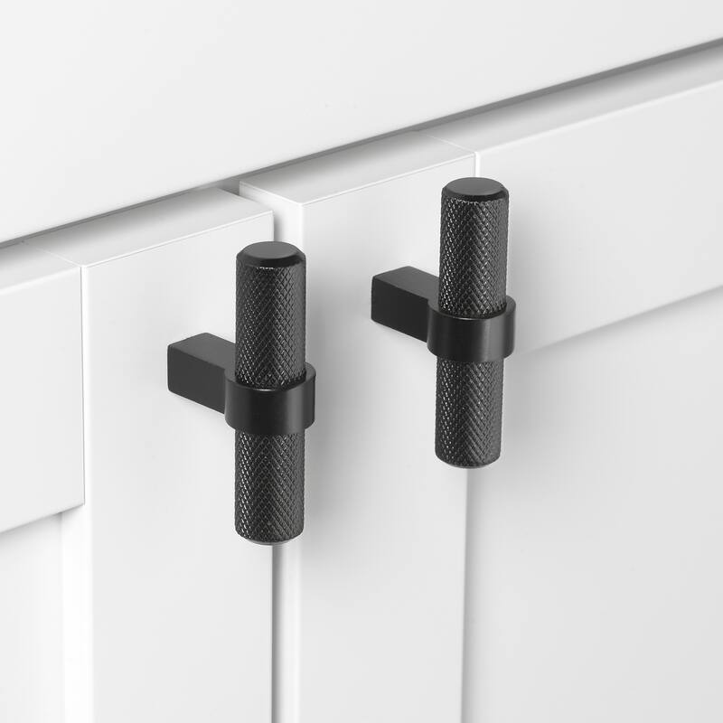 2.25 in Matte Black European Knurled Solid Steel Cabinet T-Bar (Pack of 5) - Matte Black
